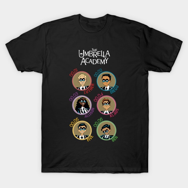 UMBRELLA ACADEMY: ALL CHARACTERS CARTOON (COLORS) T-Shirt by FunGangStore